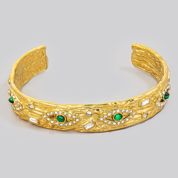 Evil Eye Gold Open Stainless Steel Cuff Bracelet - Picture 1 of 4